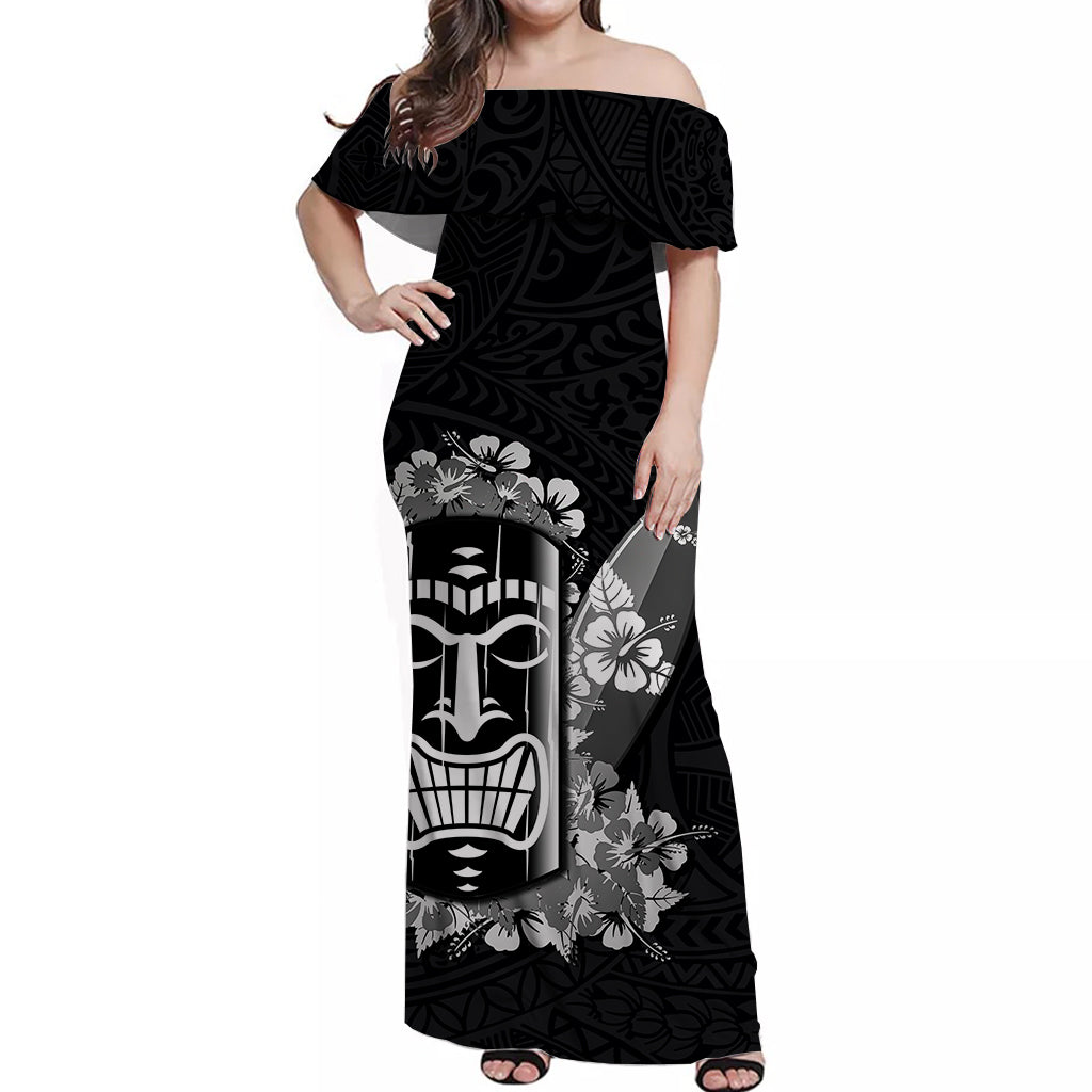 Hawaii Tiki Off Shoulder Long Dress Polynesian Black Style