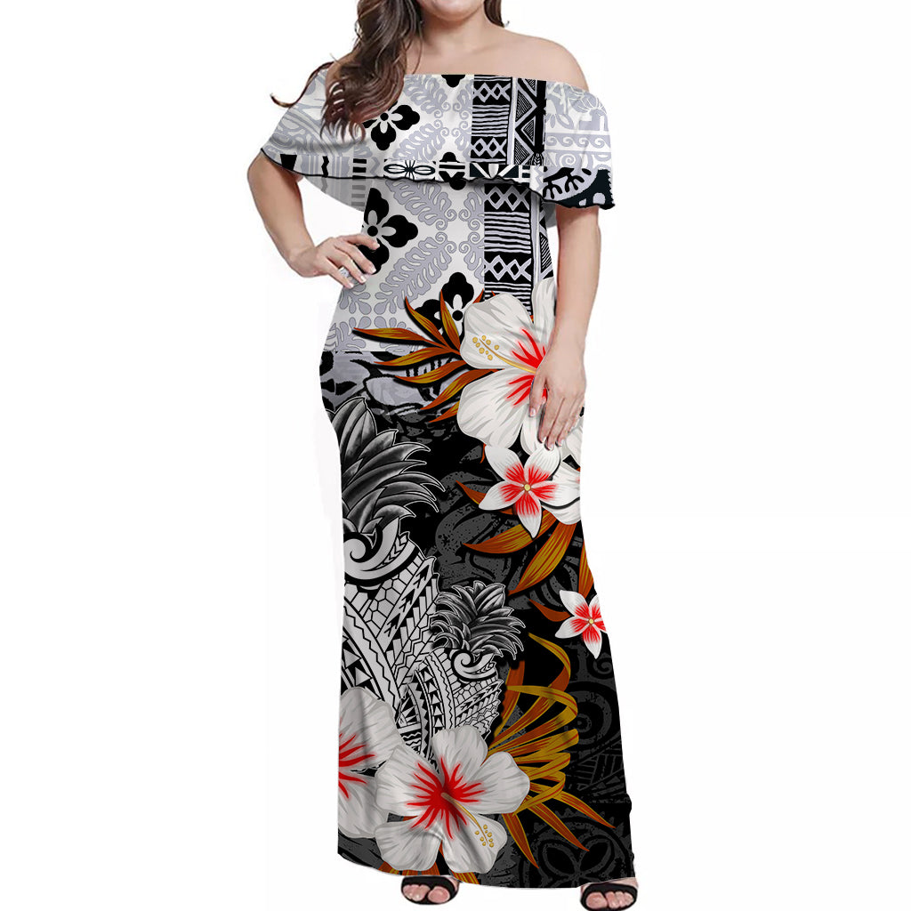 Hawaii Pineapple Off Shoulder Long Dress Black Style
