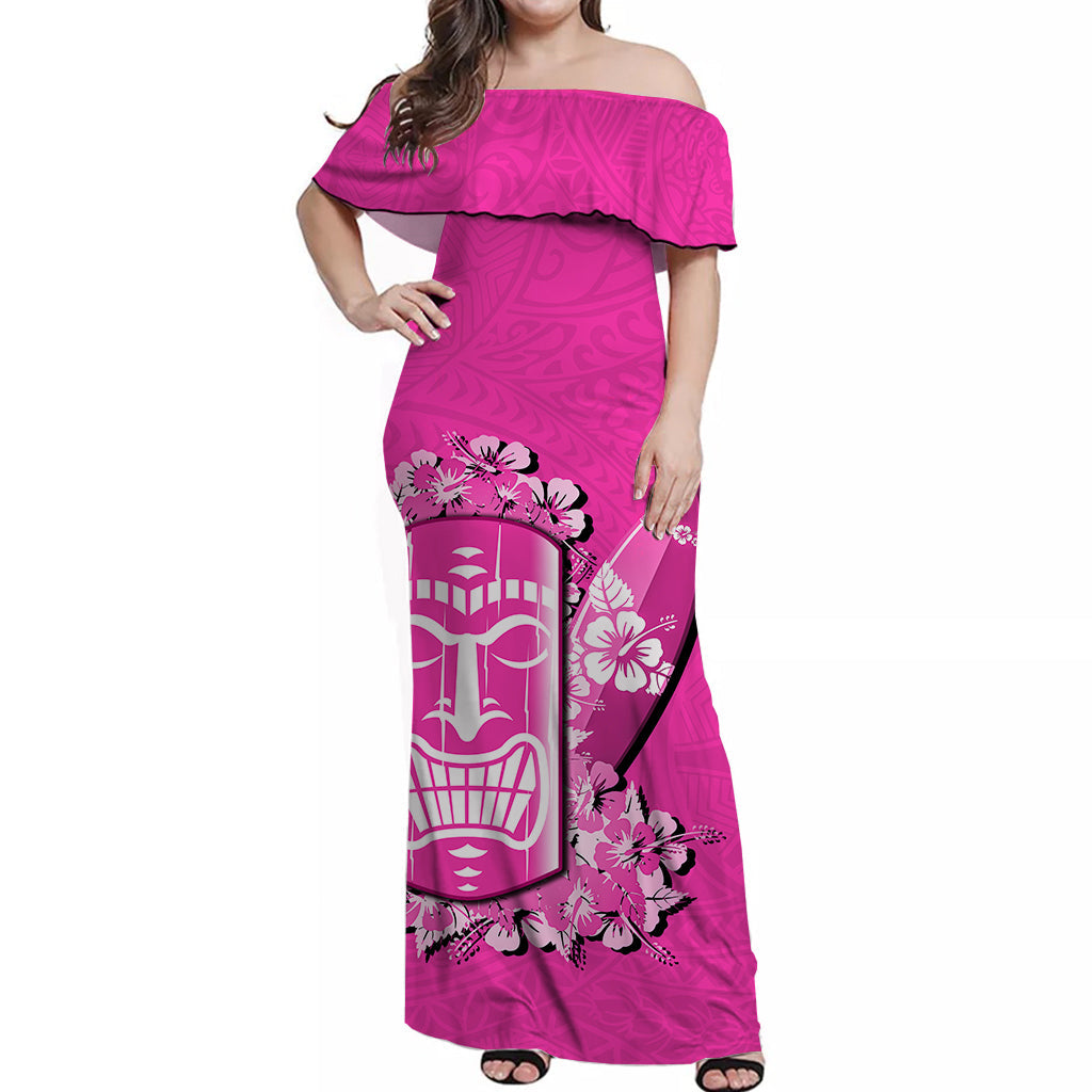 Hawaii Tiki Off Shoulder Long Dress Polynesian Pink Style