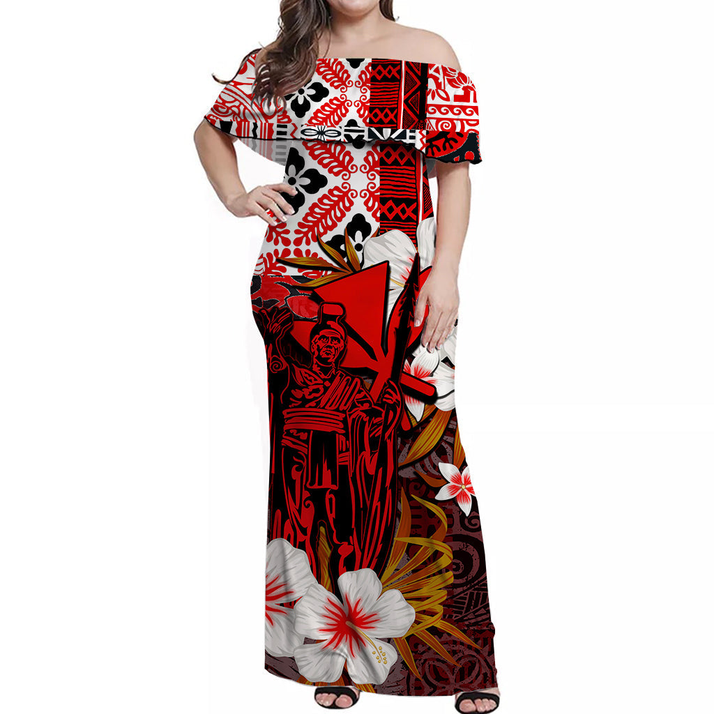 Hawaii King Off Shoulder Long Dress Red Style