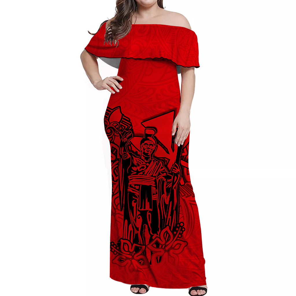 Hawaii King Off Shoulder Long Dress Polynesian Red Style