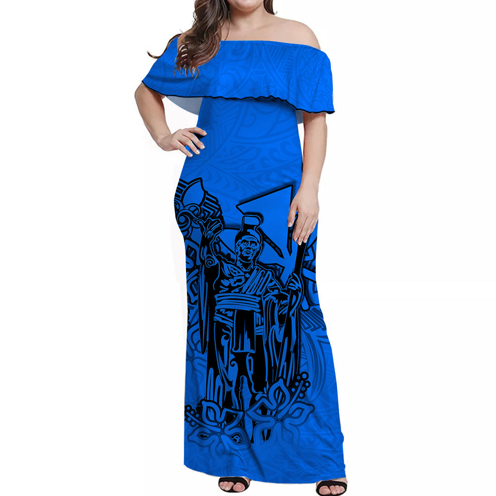 Hawaii King Off Shoulder Long Dress Polynesian Blue Style