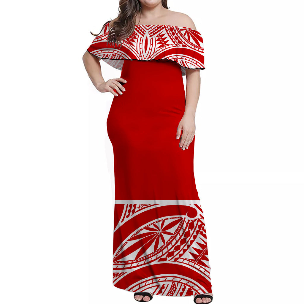 NE Maori Dress Polynesian Maori Off Shoulder Long Dress Red Style