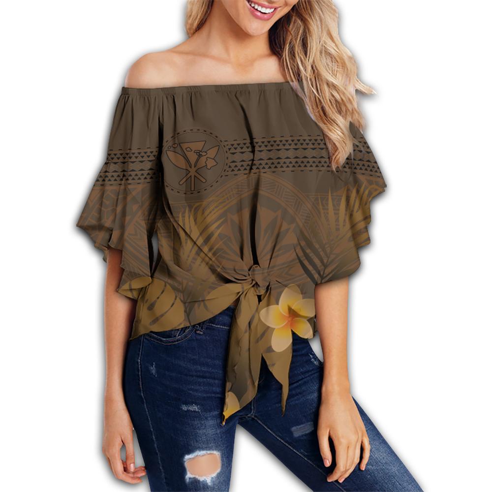 Hawaii Monstera Polynesian Kanaka Off Shoulder Waist Wrap Top - Autumn Style - AH