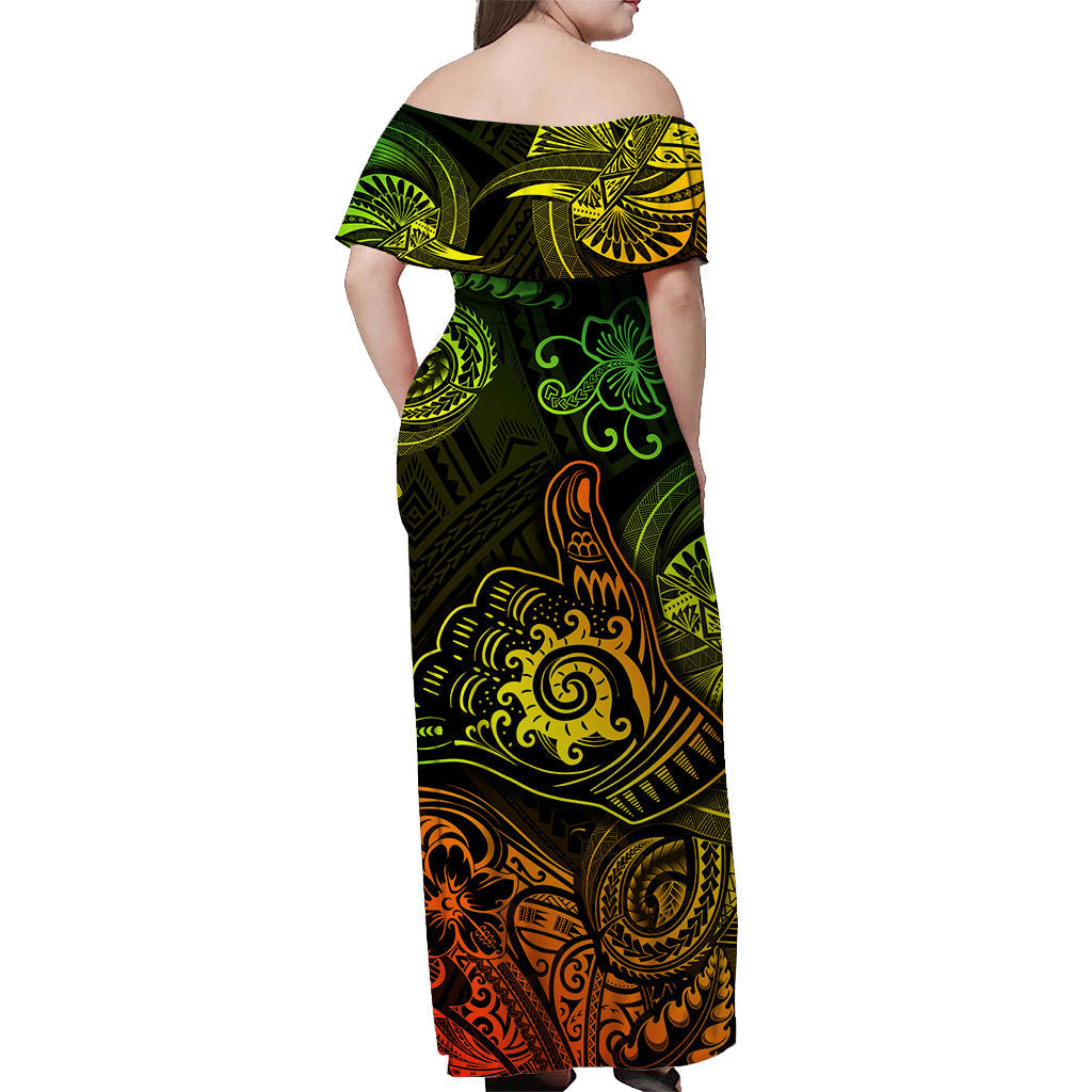 Hawaii Shaka Polynesian Off Shoulder Long Dress Unique Style Reggae