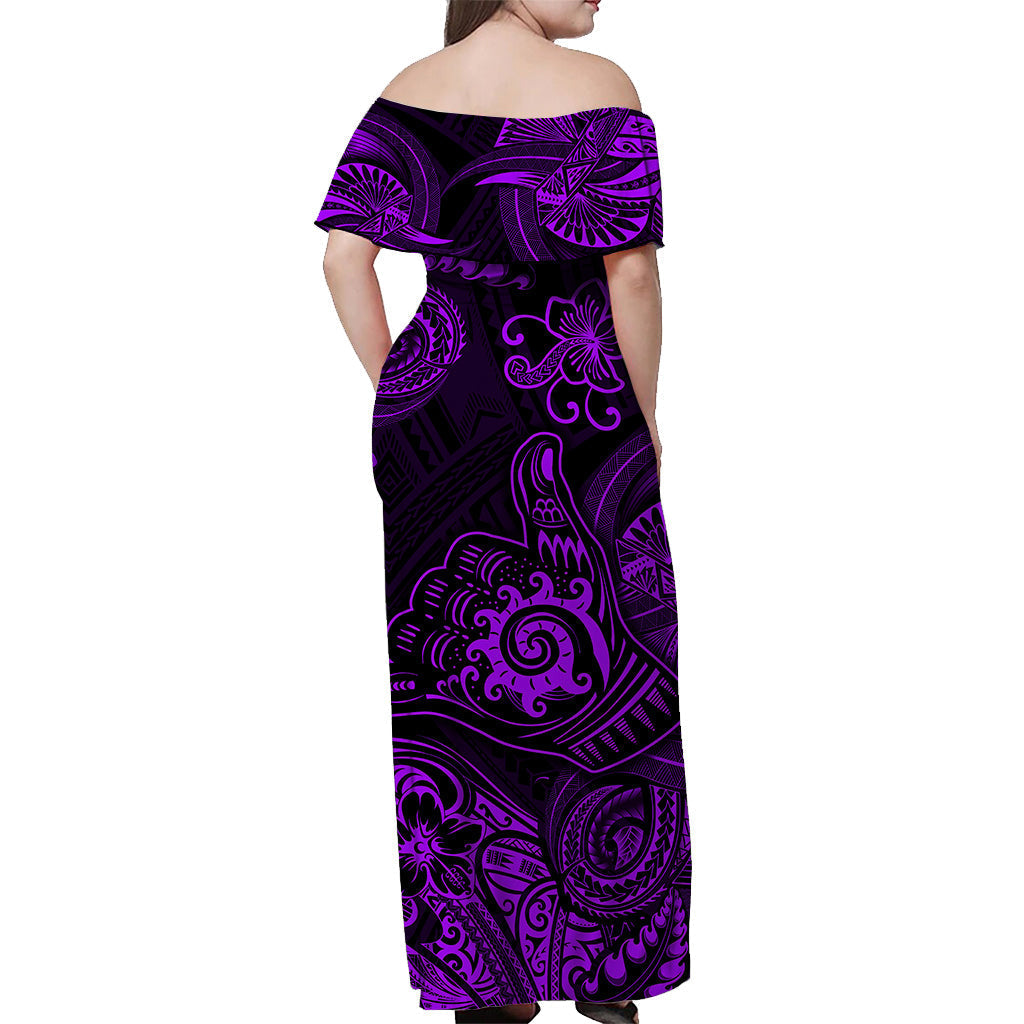 Hawaii Shaka Polynesian Off Shoulder Long Dress Unique Style Purple