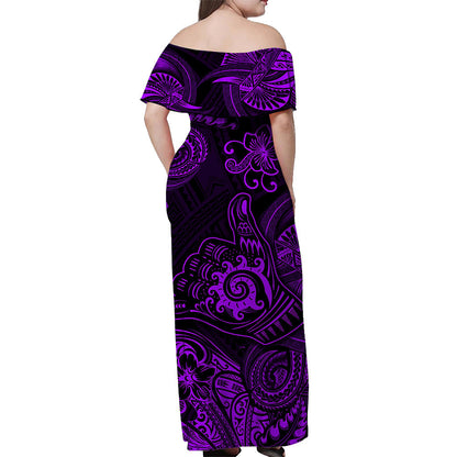 Hawaii Shaka Polynesian Off Shoulder Long Dress Unique Style Purple