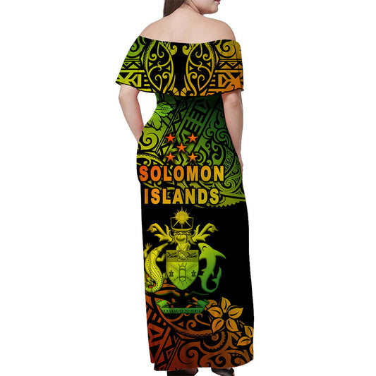 Solomon Islands Off Shoulder Long Dress Unique Vibes Reggae