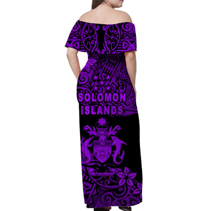 Solomon Islands Off Shoulder Long Dress Unique Vibes Purple