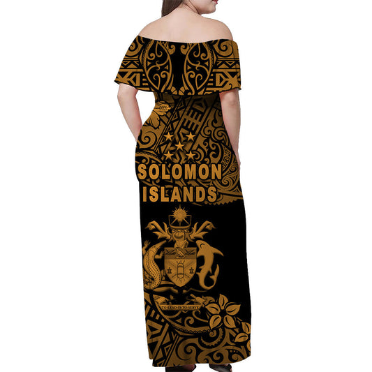 Solomon Islands Off Shoulder Long Dress Unique Vibes Gold
