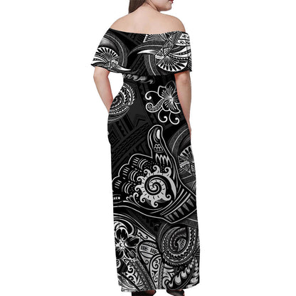 Hawaii Shaka Polynesian Off Shoulder Long Dress Unique Style Black