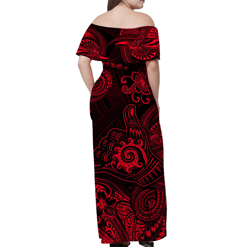 Hawaii Shaka Polynesian Off Shoulder Long Dress Unique Style Red