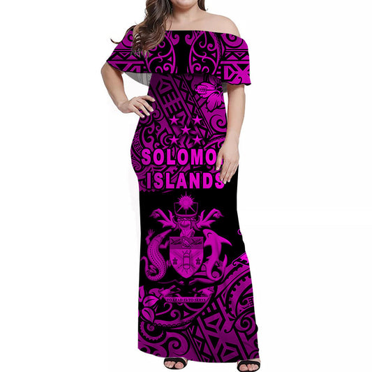 Solomon Islands Off Shoulder Long Dress Unique Vibes Pink