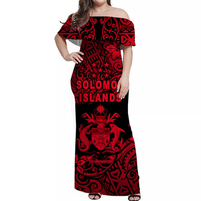 Solomon Islands Off Shoulder Long Dress Unique Vibes Red