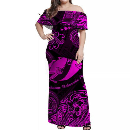 Hawaii State Fish: Humuhumu Nukunuku Apuaa Polynesian Combo Dress and Hawaiian Shirt Matching Couples Outfit Unique Style Pink