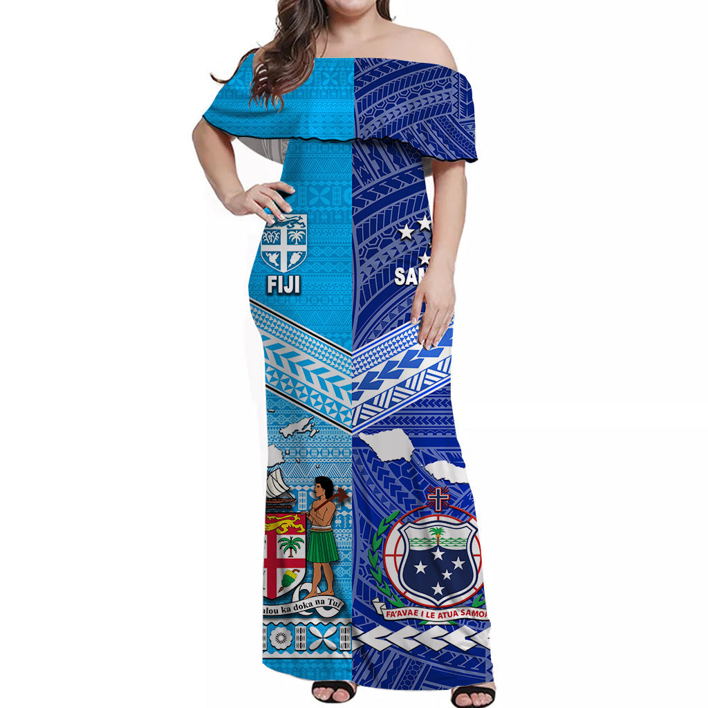 Fiji and Samoa Off Shoulder Long Dress Together