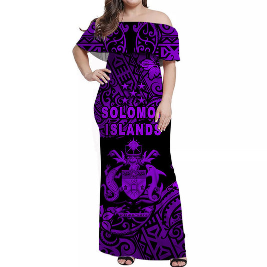 Solomon Islands Off Shoulder Long Dress Unique Vibes Purple