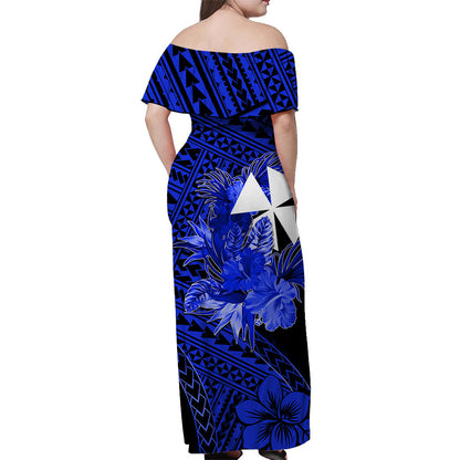 Wallis and Futuna Off Shoulder Long Dress Hibiscus Blue No.2 Color