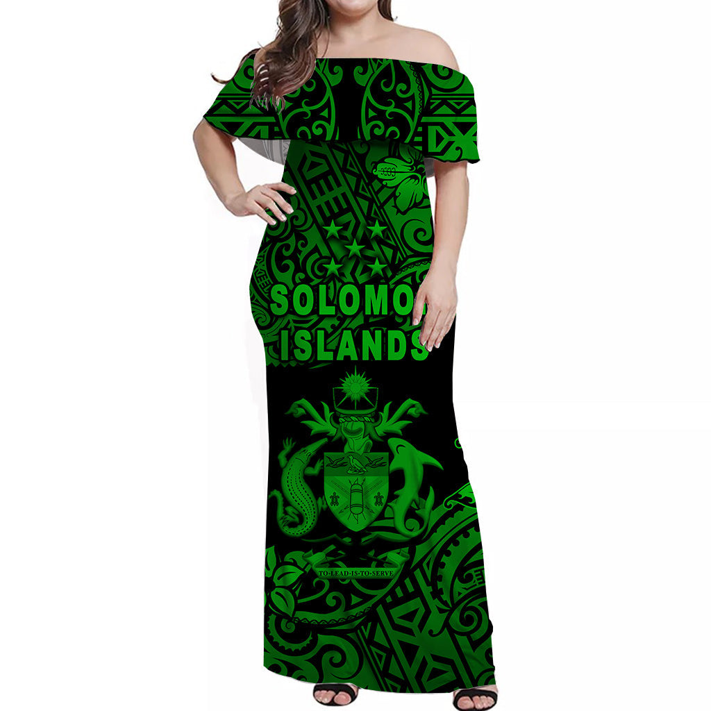Solomon Islands Off Shoulder Long Dress Unique Vibes Green