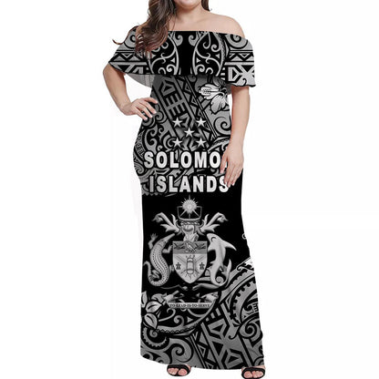 Solomon Islands Off Shoulder Long Dress Unique Vibes Black