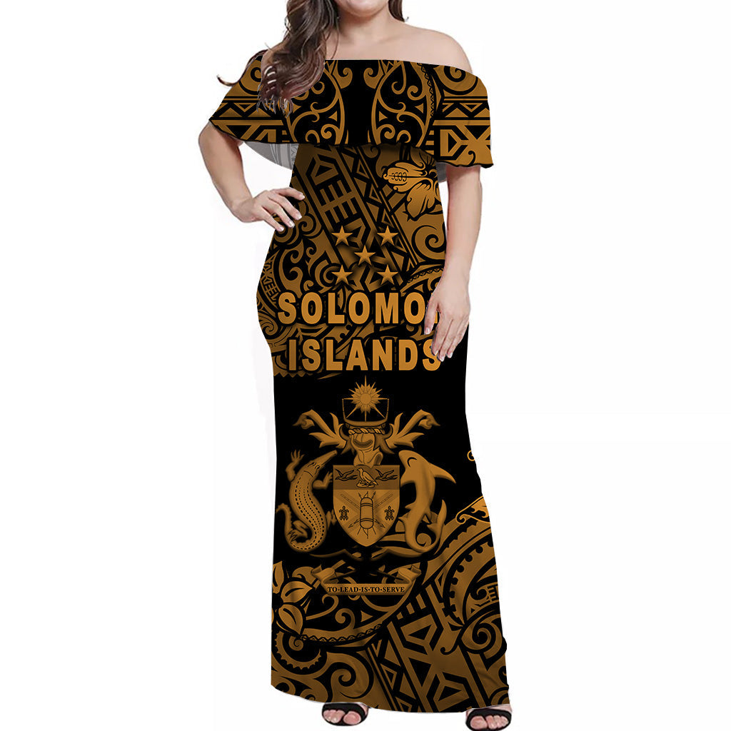 Solomon Islands Off Shoulder Long Dress Unique Vibes Gold