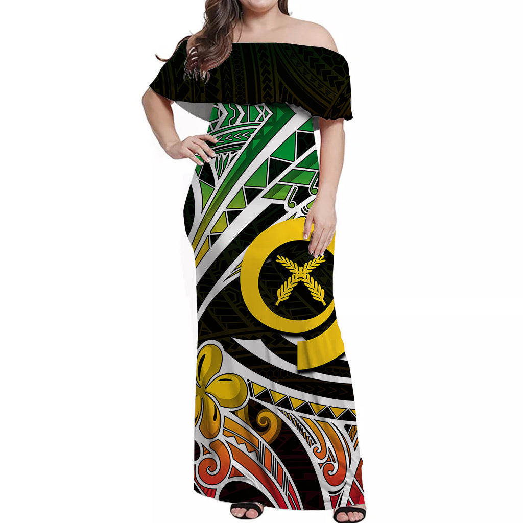 Vanuatu Off Shoulder Long Dress Tribal Tattoo No.1