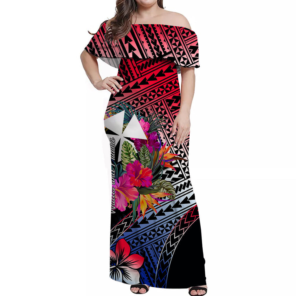 Wallis and Futuna Off Shoulder Long Dress Hibiscus