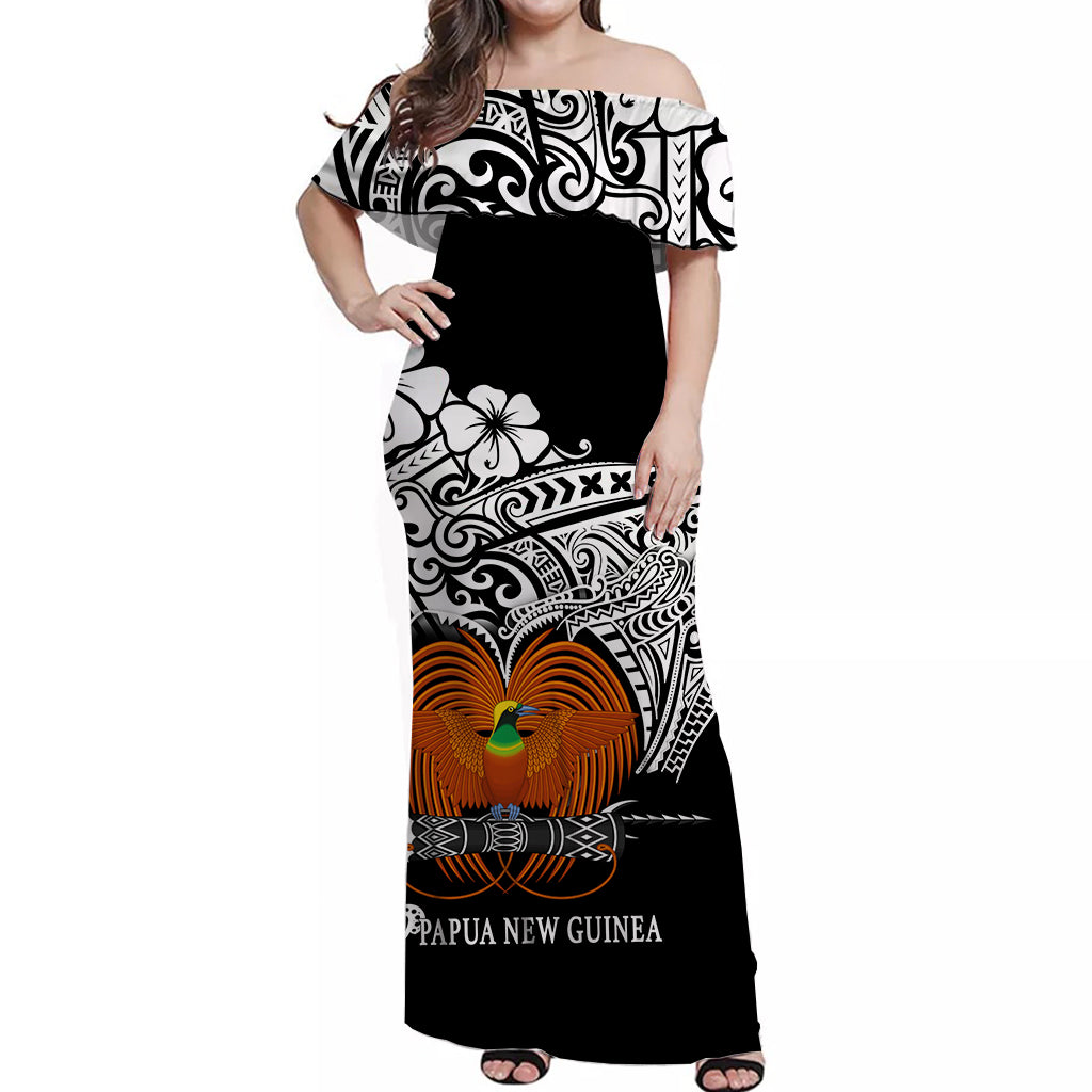 Papua New Guinea Off Shoulder Long Dress Bird Of Paradise White Color