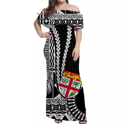 (Custom Personalised) Fiji Matching Outfit For Couple Combo Dress And Shirt Masi Tapa Patterns Black Style