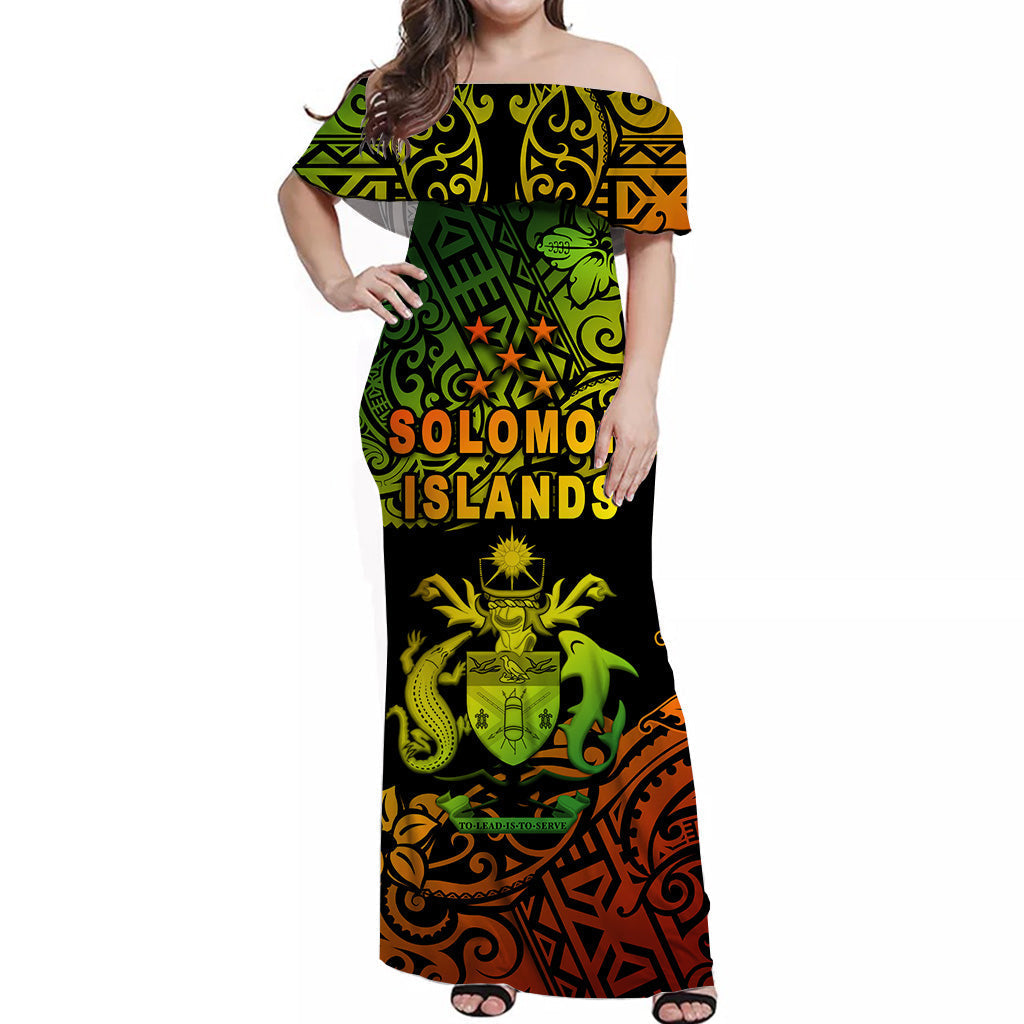 Solomon Islands Off Shoulder Long Dress Unique Vibes Reggae