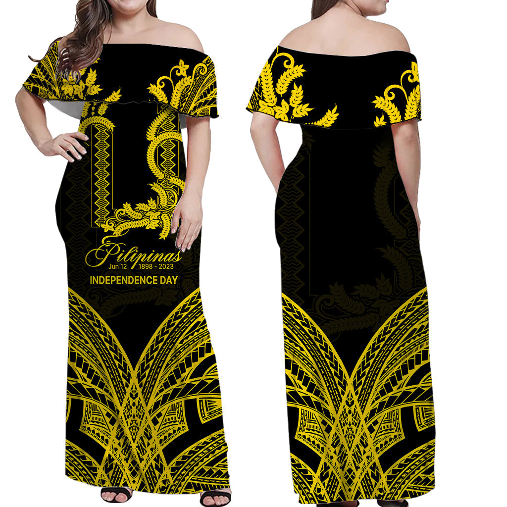 Philippines Independence Day Off Shoulder Long Dress Pechera With Side Barong Patterns