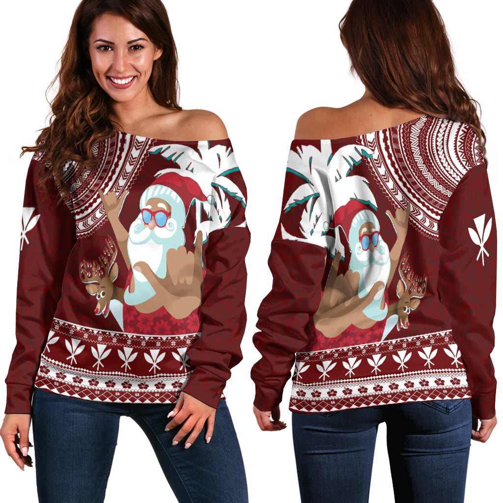 Tropical Christmas Tanned Santa Claus Hawaii Off Shoulder Sweater