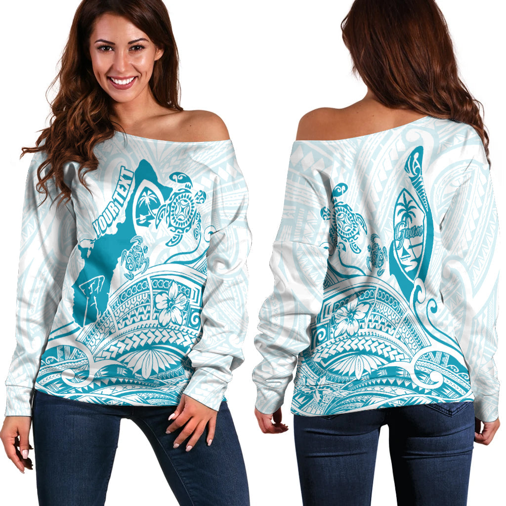 (Custom Personalized) Guam Off Shoulder Sweater Ocean and Turtle Simple Style