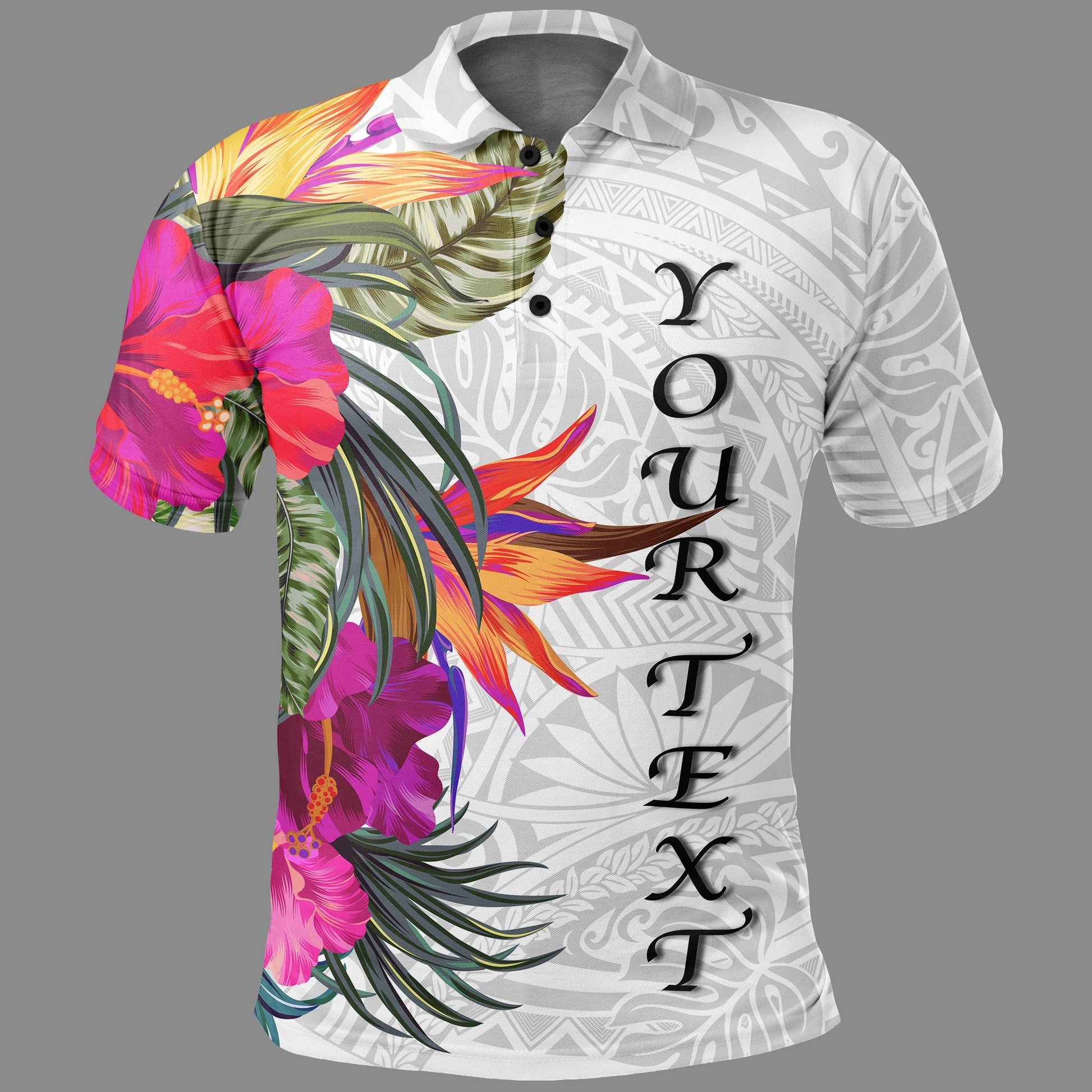 Polynesian Custom Personalised Polo Shirt - Hibiscus White Pattern