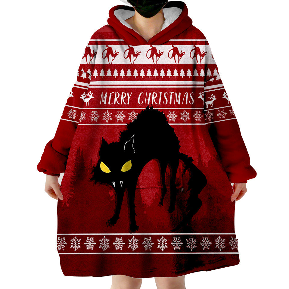 Jolakotturinn Iceland Yule Cat With Christmas Pattern Wearable Hoodie Blanket