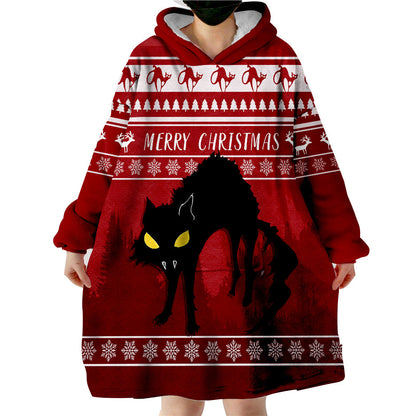 Jolakotturinn Iceland Yule Cat With Christmas Pattern Wearable Hoodie Blanket