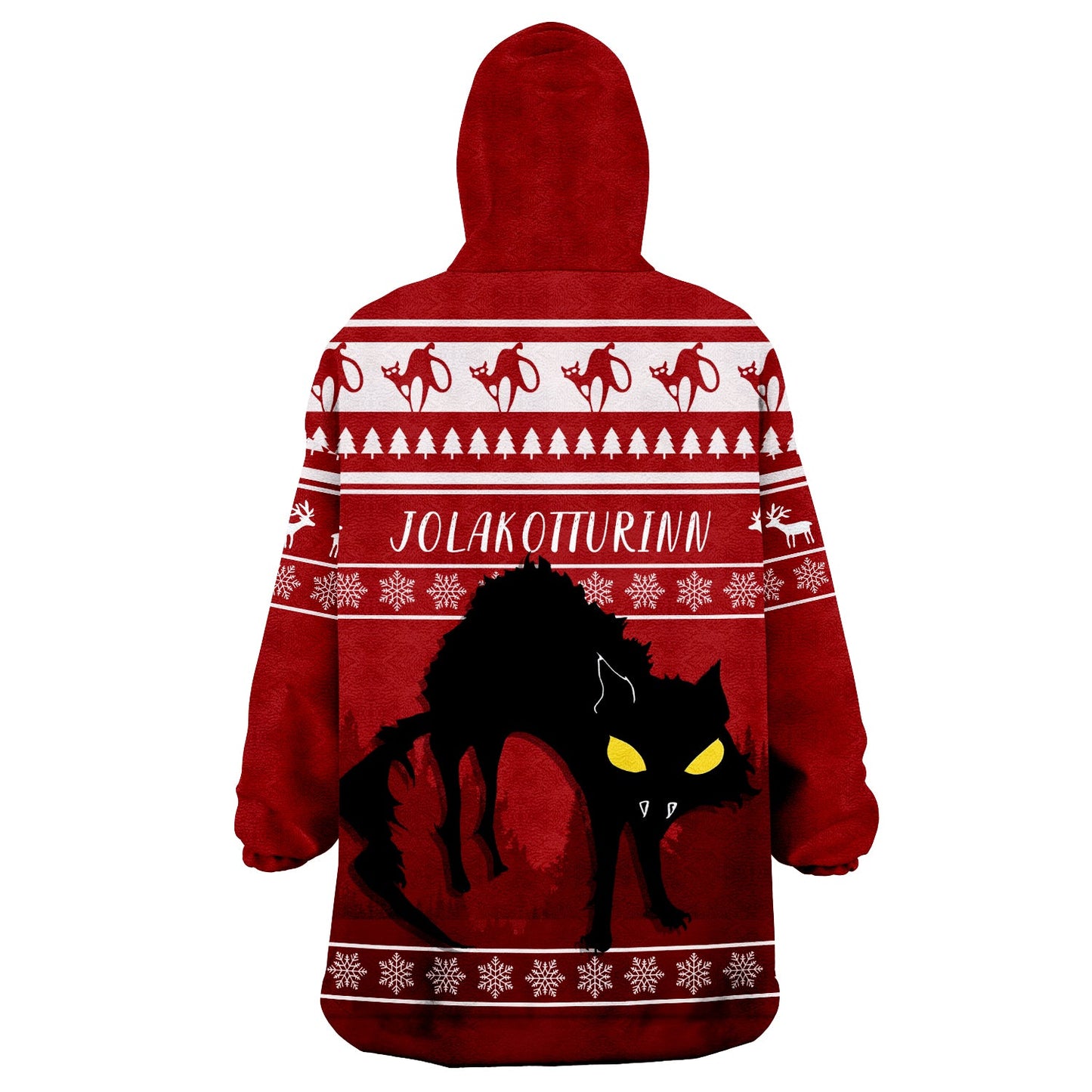 Jolakotturinn Iceland Yule Cat With Christmas Pattern Wearable Hoodie Blanket
