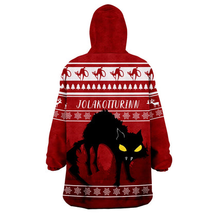 Jolakotturinn Iceland Yule Cat With Christmas Pattern Wearable Hoodie Blanket