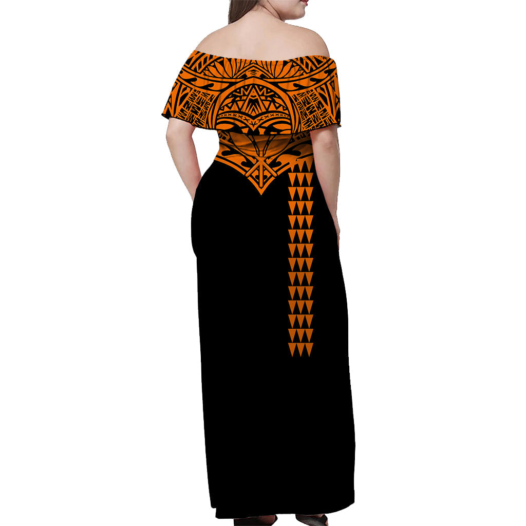 Hawaii Polynesian Tribal Off Shoulder Dress Orange