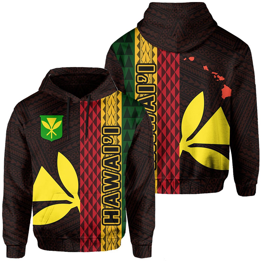 Polynesian Kakau Kanaka Flag Map Of Hawaii Hoodie Orange