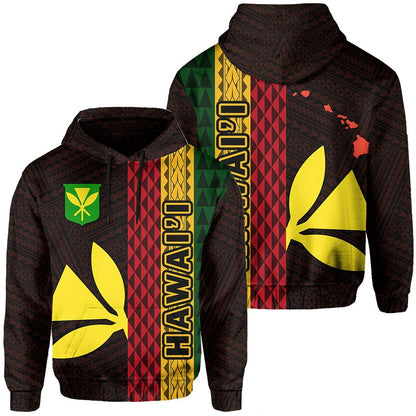 Polynesian Kakau Kanaka Flag Map Of Hawaii Hoodie Orange