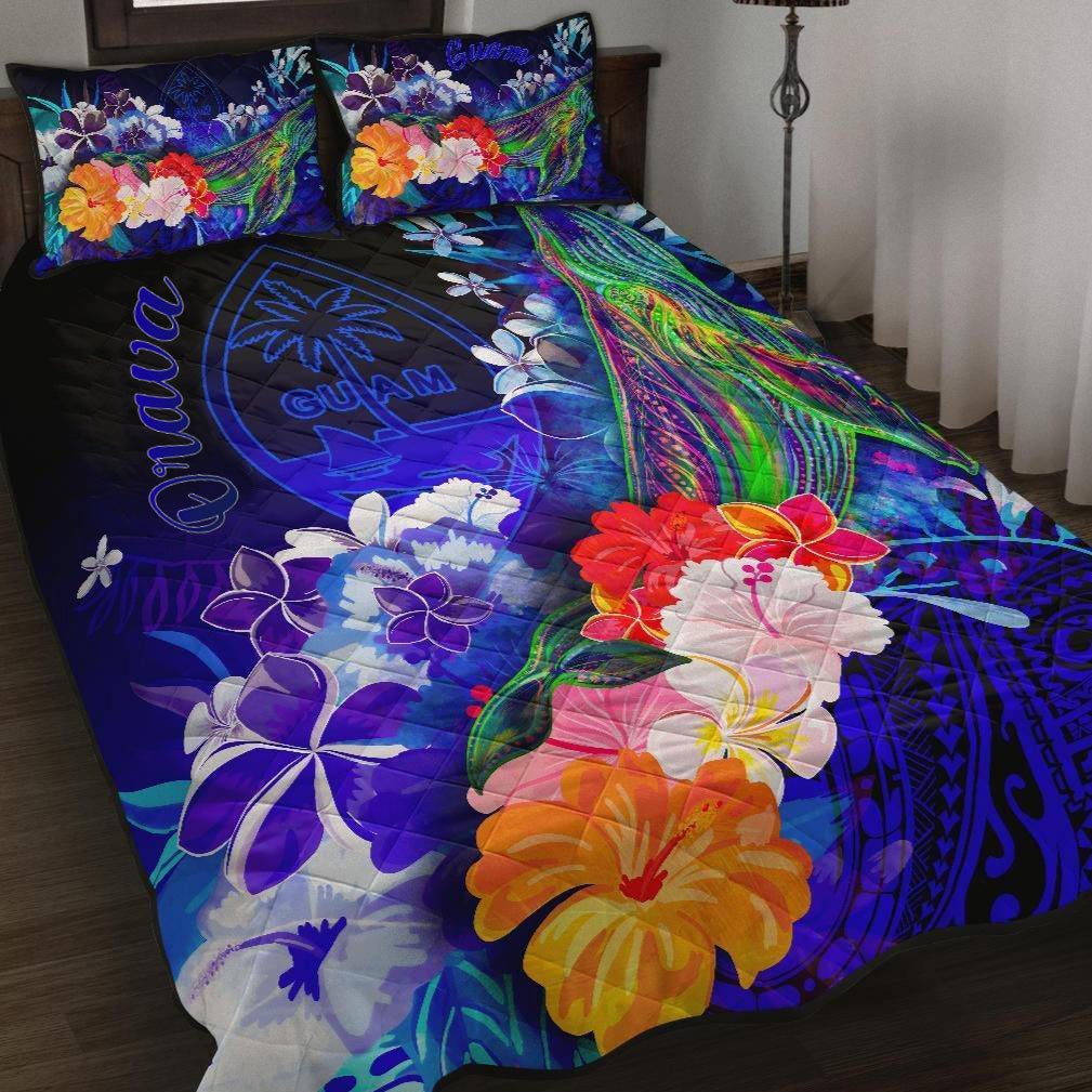 Orava Quilt Bed Set Humpback Whale with Tropical Flowers (Blue)