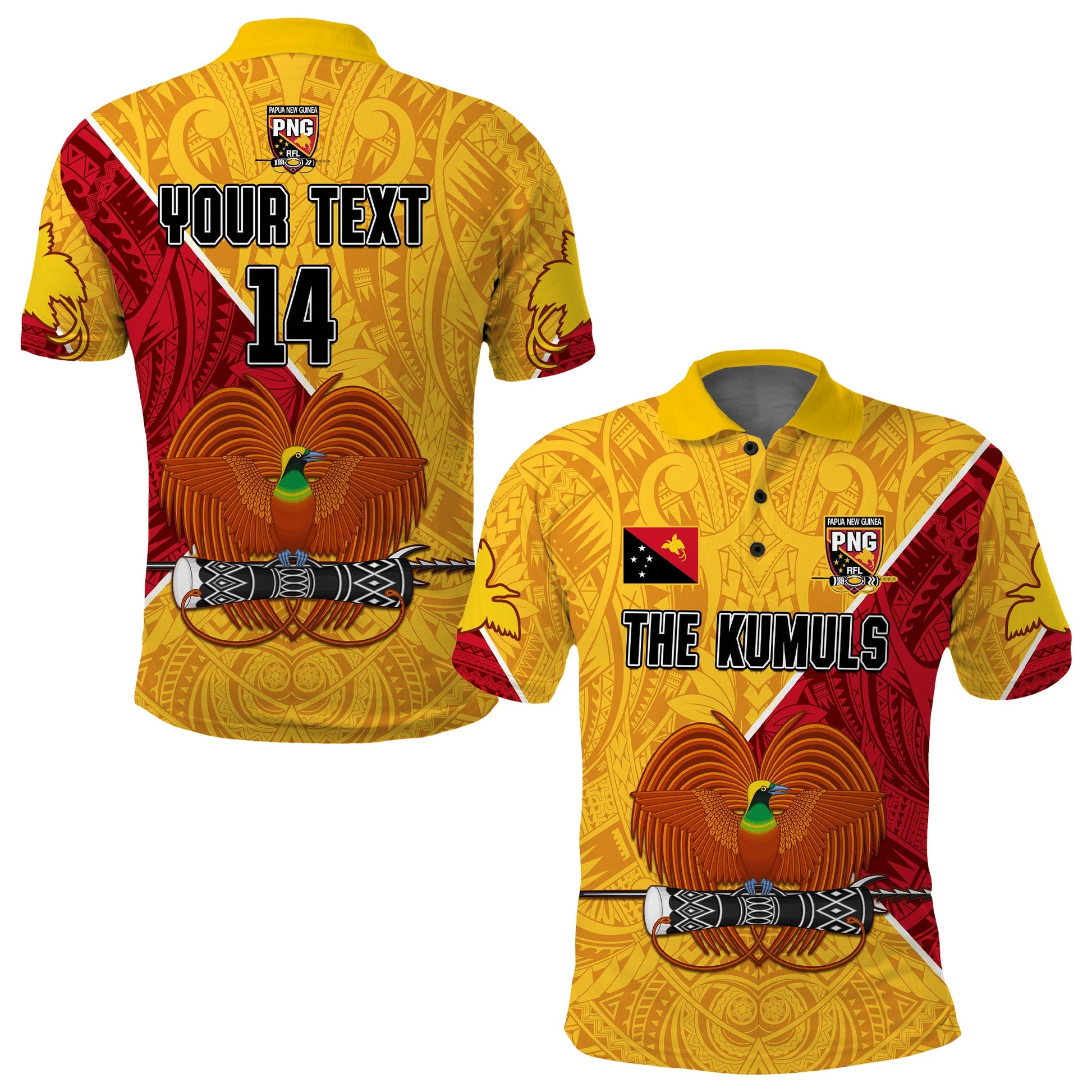 Custom Text and Number The Kumuls PNG Polo Shirt Papua New Guinea Polynesian Dynamic Style