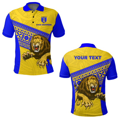 Custom Personalised Suva Grammar Fashion Polo Shirt Fiji School Version Lion Blue