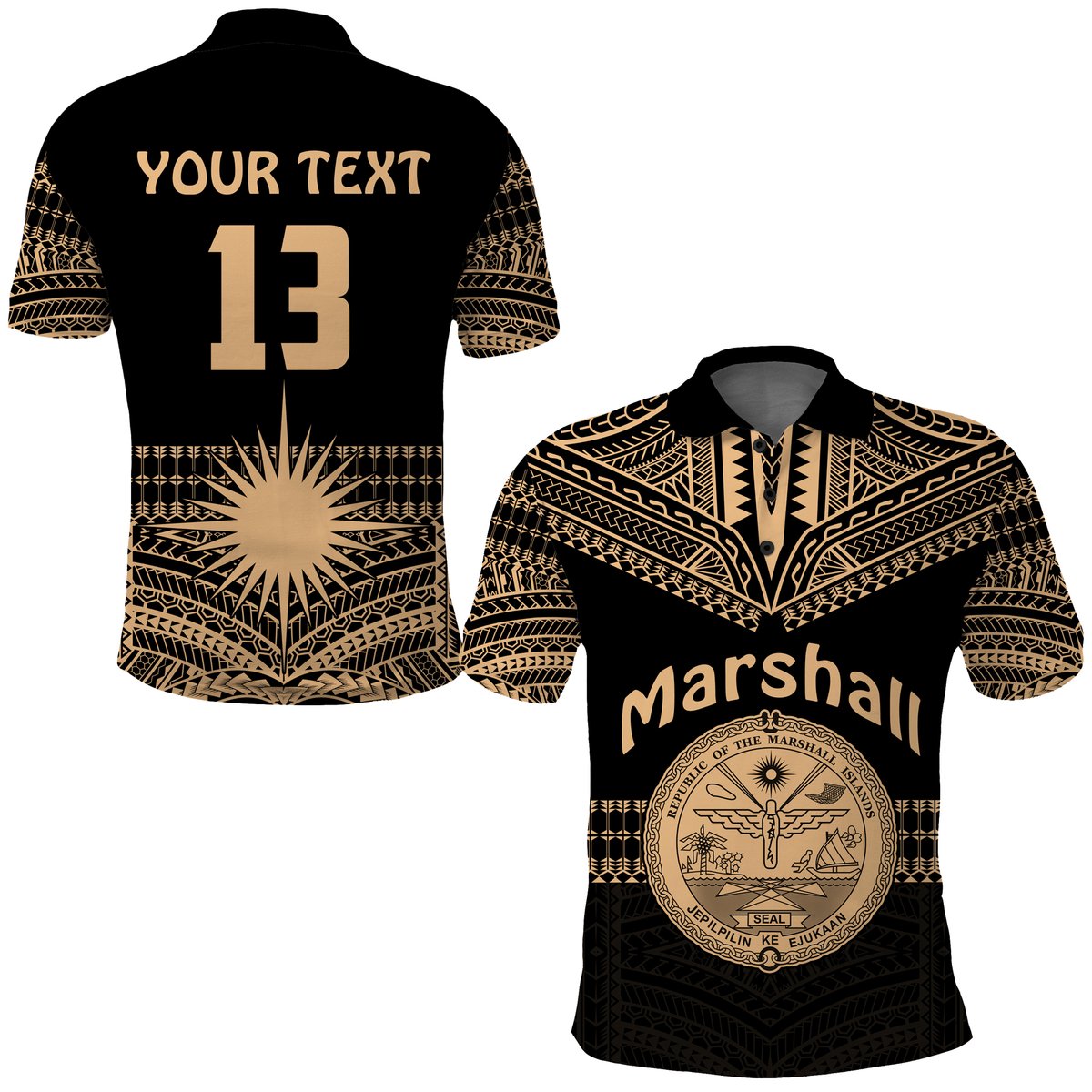 Custom Text and Number Marshall Islands Polo Shirt Best Tattoo Version Golden