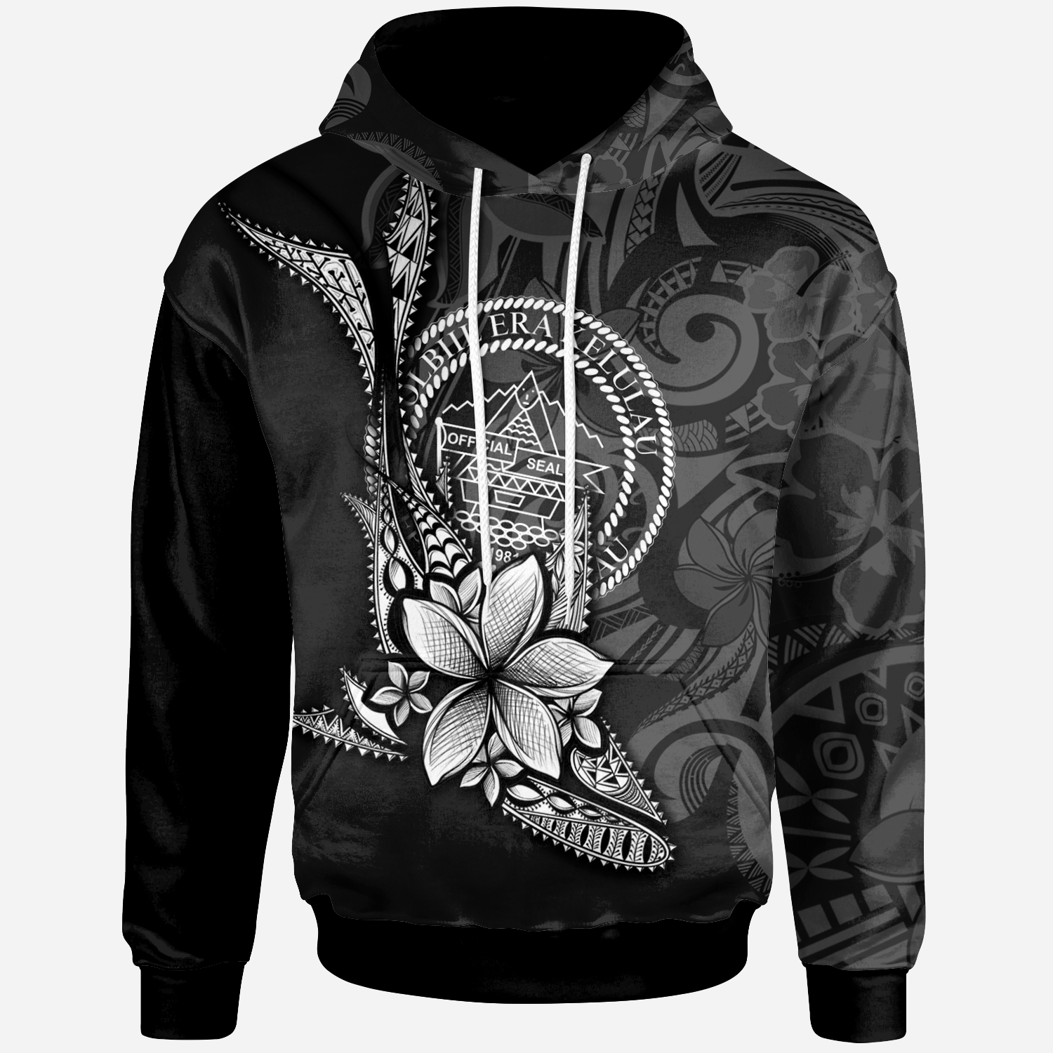 Palau Hoodie Fish With Plumeria Flowers Style
