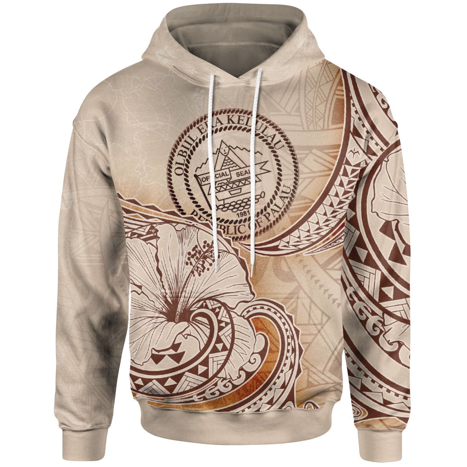 Palau Hoodie Hibiscus Flowers Vintage Style