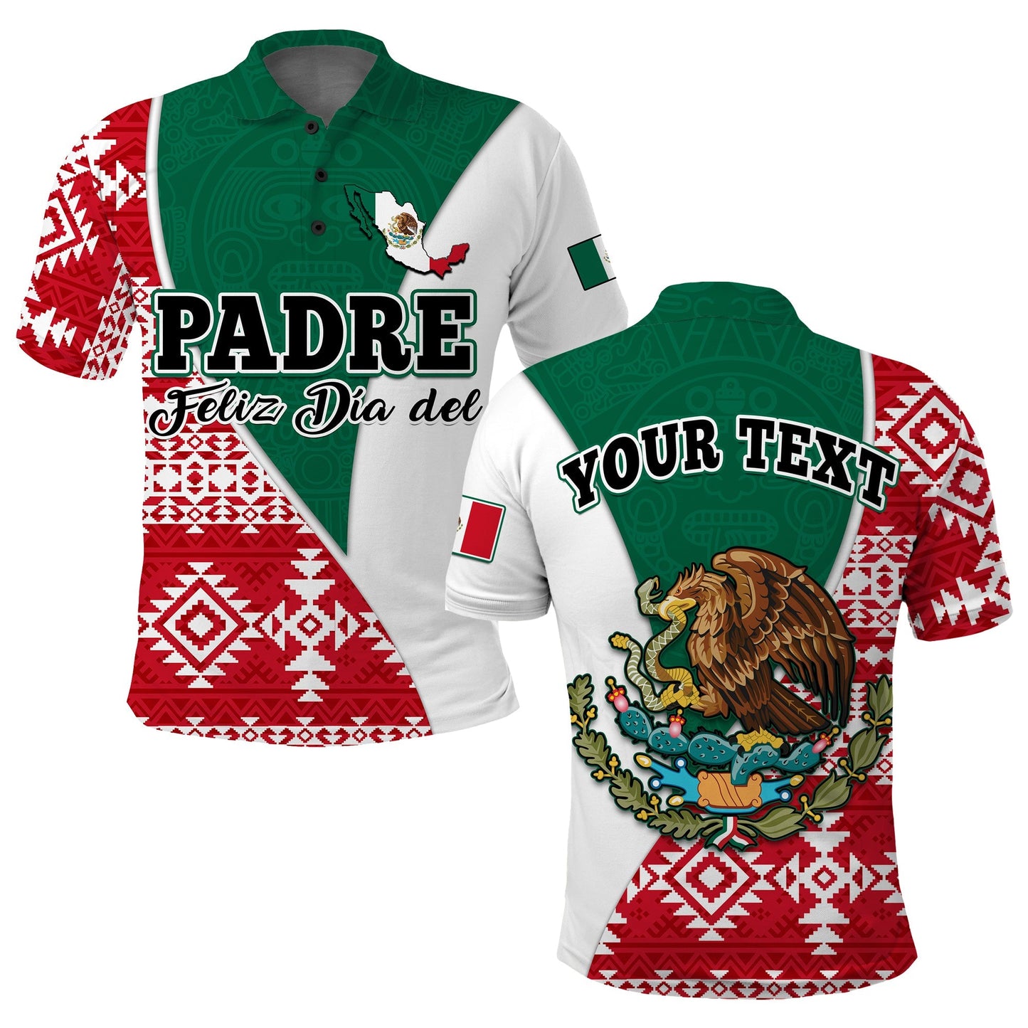 Custom Happy Mexico Fathers Day Polo Shirt Mexican Aztec Pattern