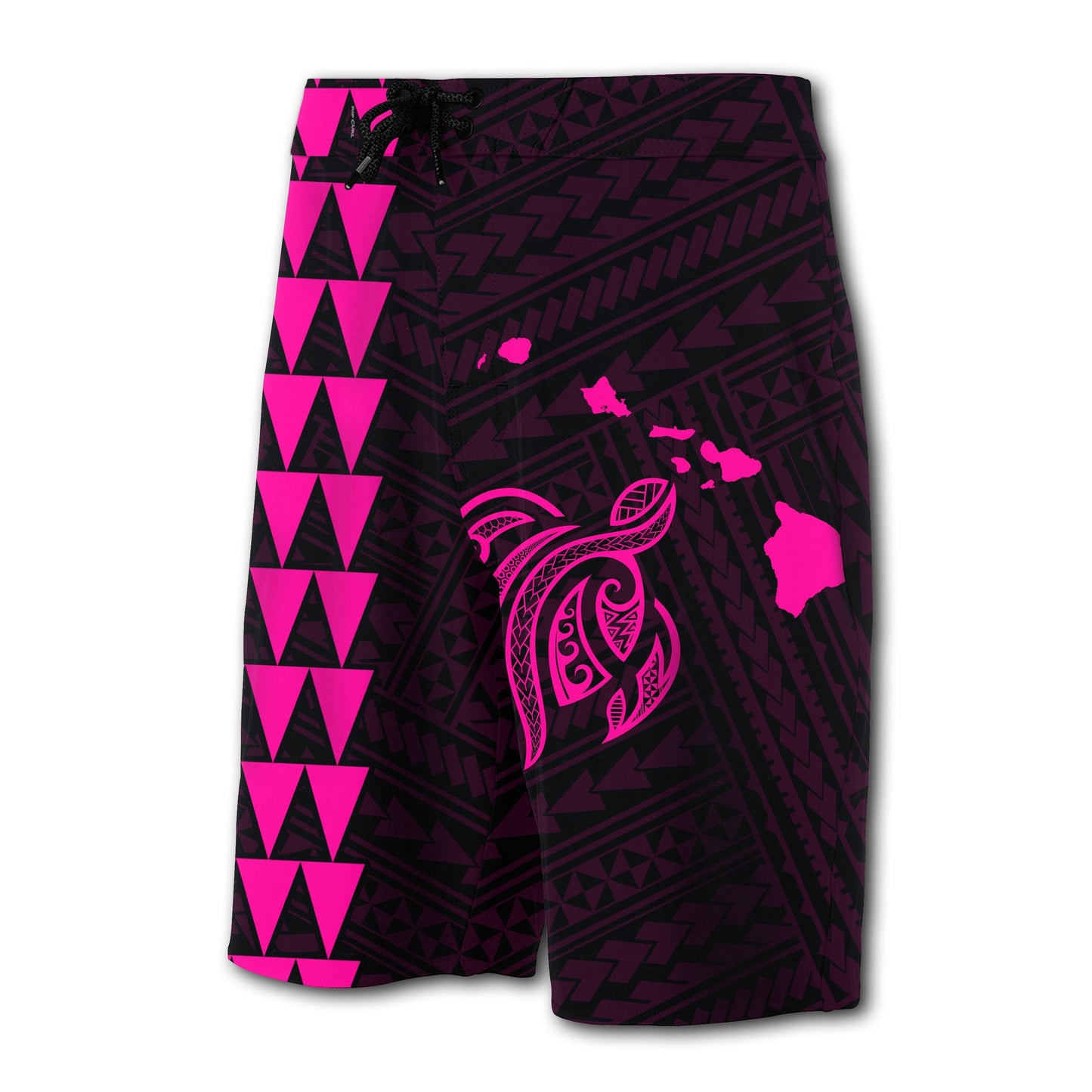 Hawaii Kakau Polynesian Turtle Map Board Shorts - Pink