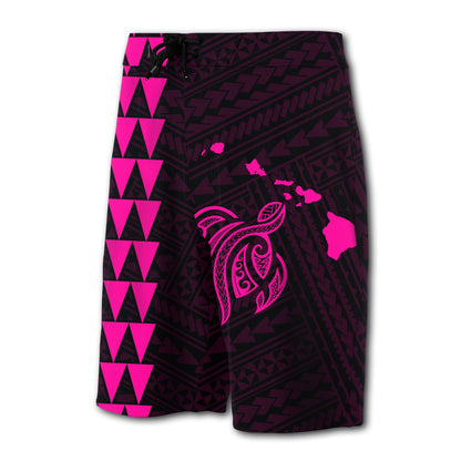 Hawaii Kakau Polynesian Turtle Map Board Shorts - Pink